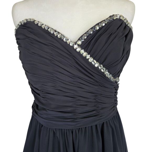 Mori Lee Charcoal Strapless Ruched Sweetheart Dress Rhinestones Formal Y2K Hoco - Picture 3 of 10